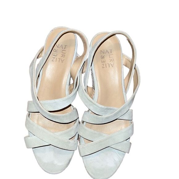 Naturalizer Light Blue Leather Wedge Sandals Size 8.5 - Picture 1 of 7